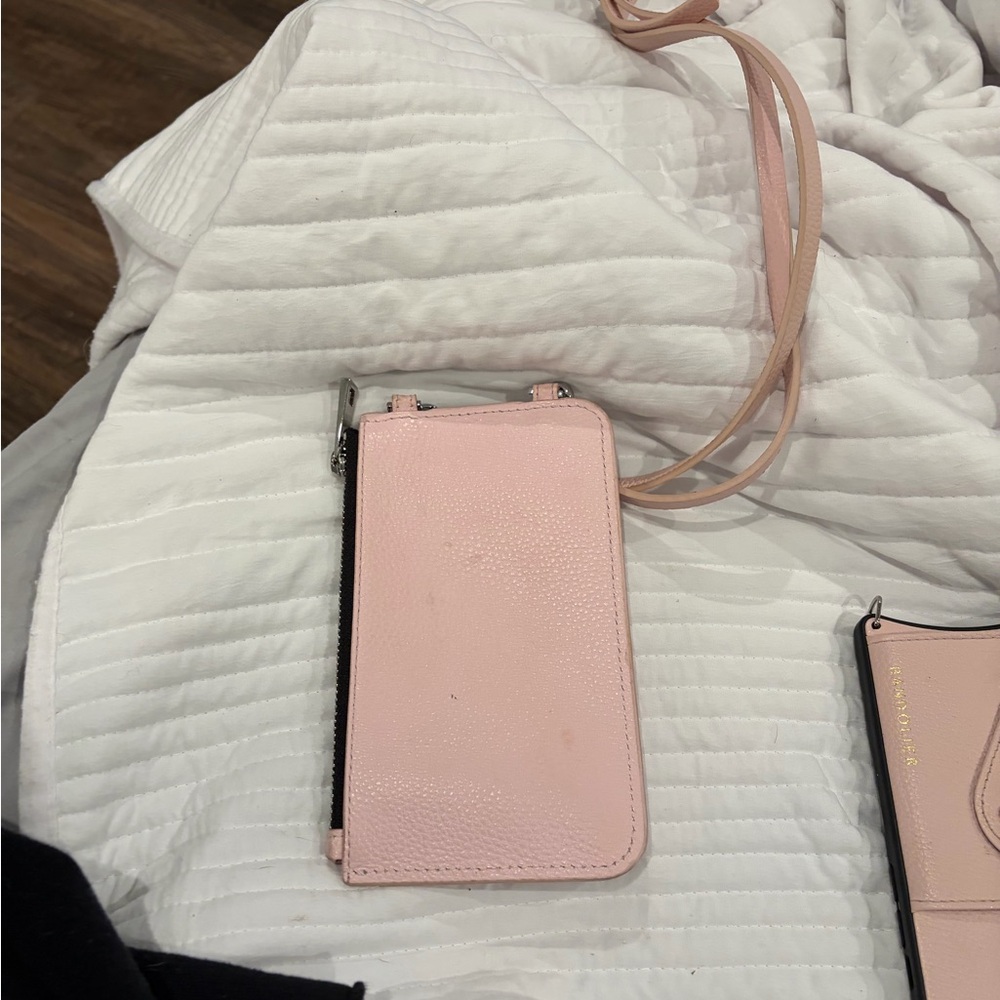Bandolier donna iPhone 13pro case pink leather crossbody /belt/strap set w/pouch